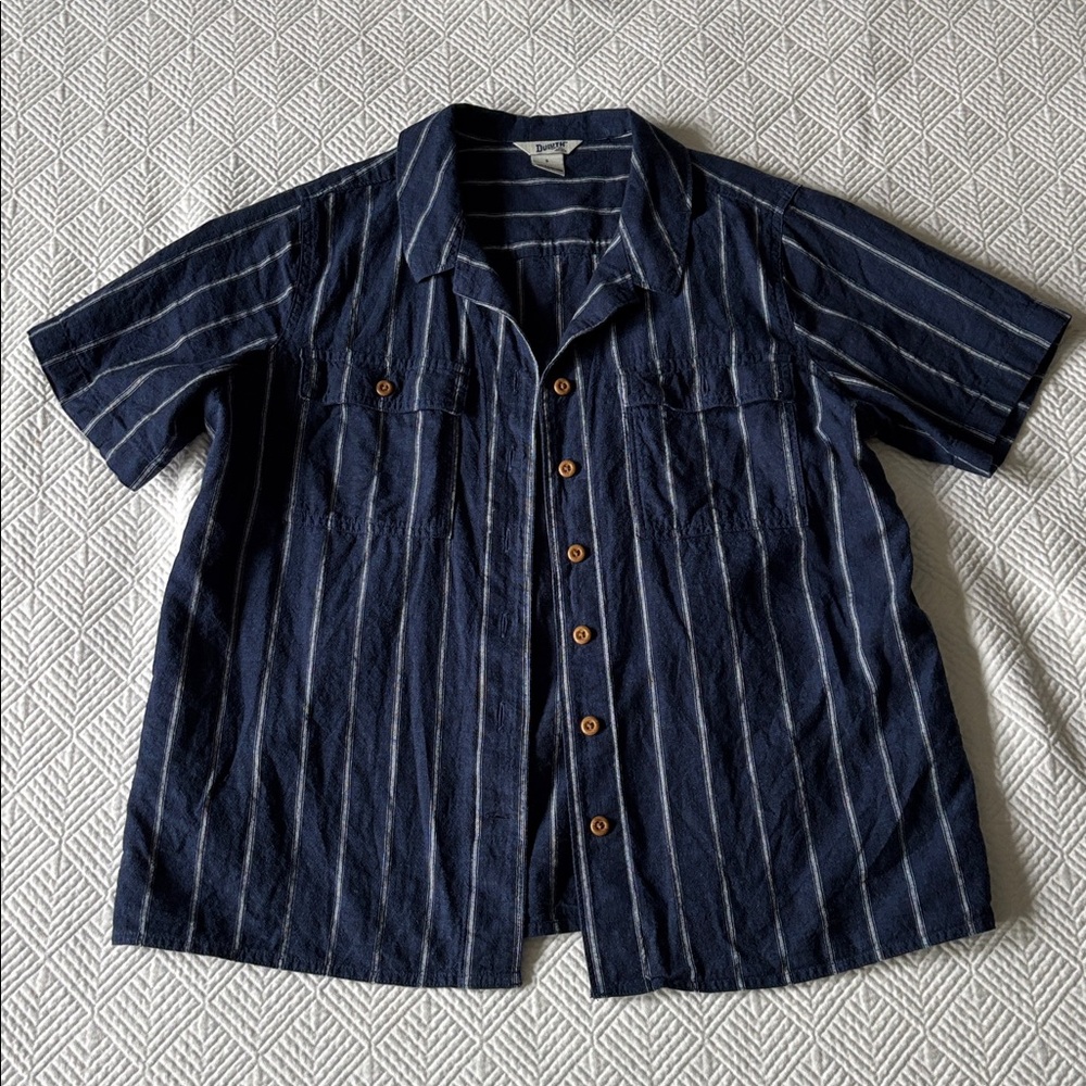 Duluth Trading Co Blue Striped Button Down Shirt